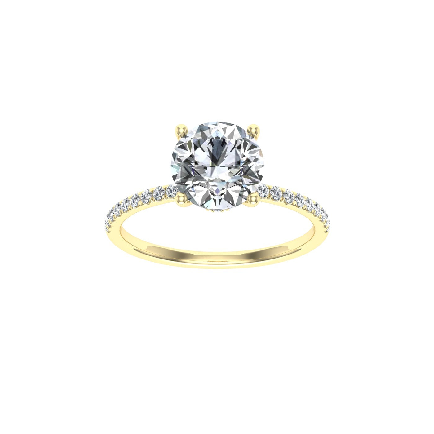 Loop Round Cut Hidden Halo Moissanite Engagement Ring Yellow Gold